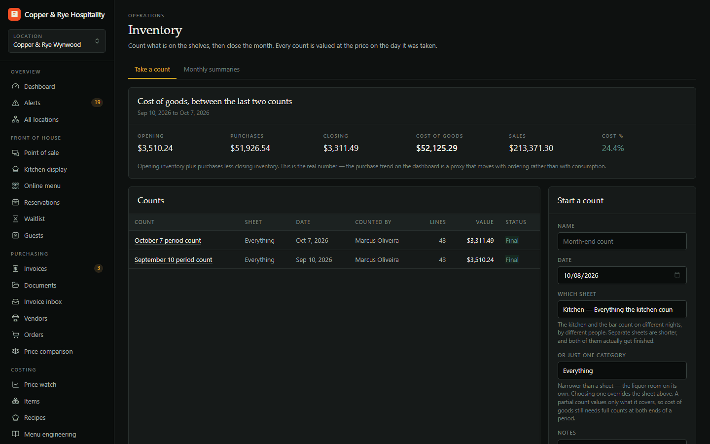 Inventory counts in Tech for Tabs